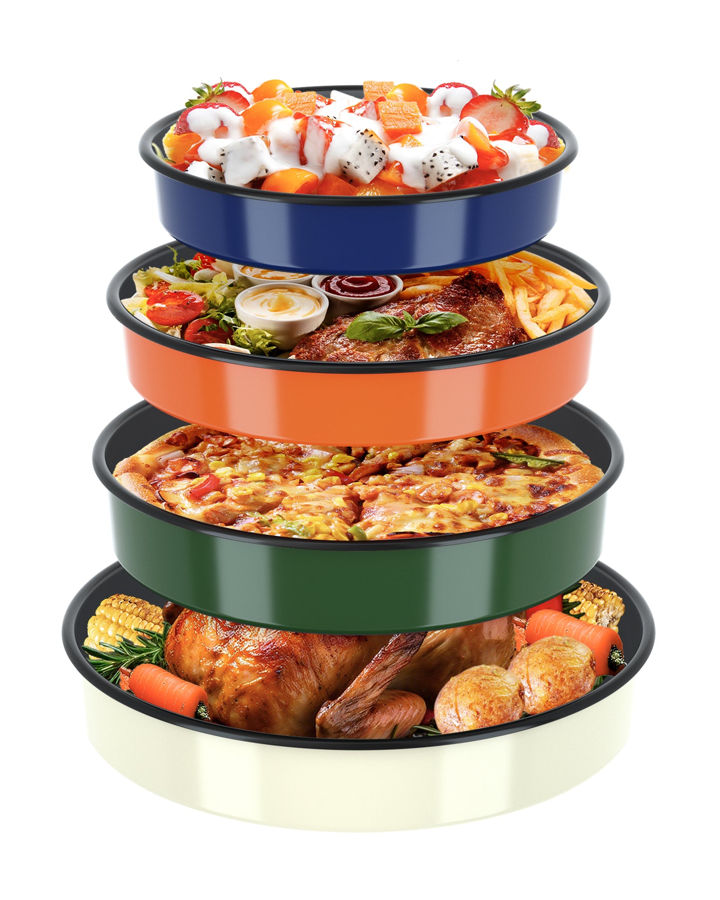 4-Pack Enamel Roasting & Baking Pan Set Round Deep Cake Pans for Turkey Pizza Casseroles Desserts Oven & Dishwasher Safe up to 932F Thanksgiving Holiday Gifts & Baking Dishes