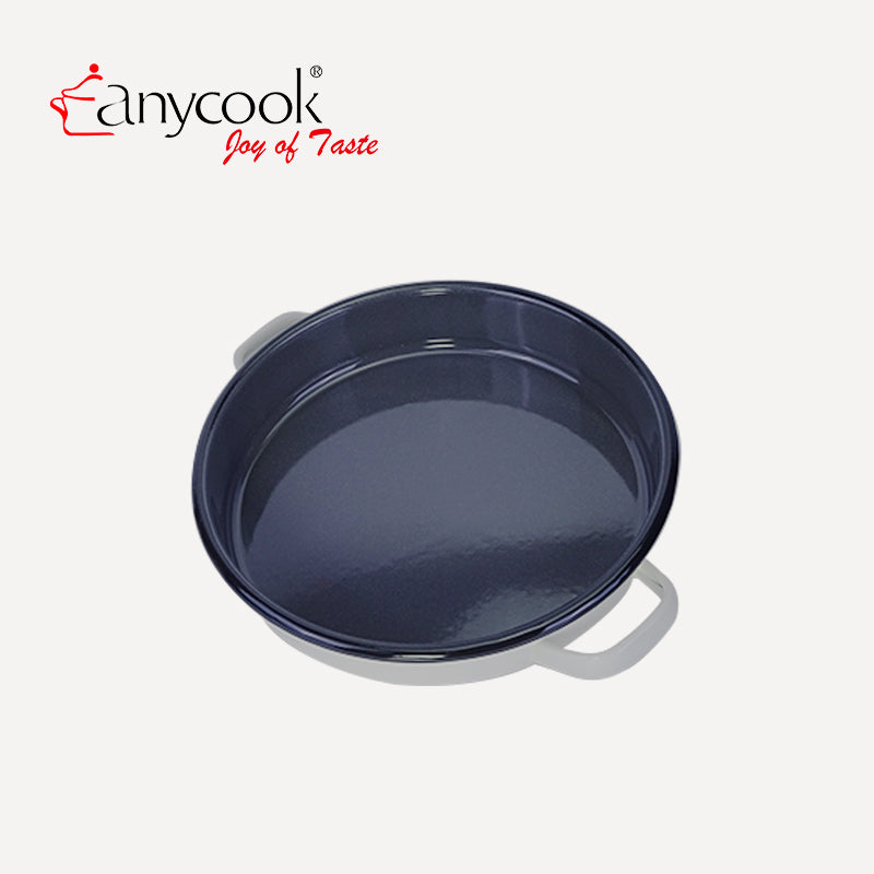 Enamel Roasting & Baking Pan with handle Round Deep Cake Pans for Turkey Pizza Casseroles Desserts Oven & Dishwasher Safe up to 932F Christmas Holiday Gifts & Baking Dishes. Colors customizable.