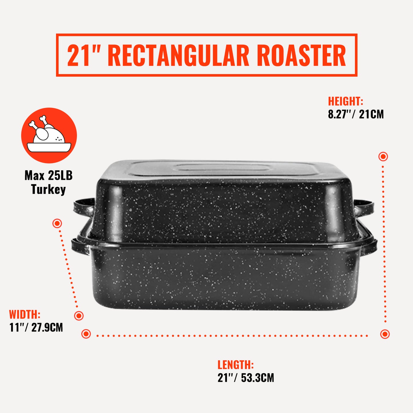 Anycook Roasting Pan With Lid and Rack, 21' Rectangular, 25lb Turkey Roaster Pot,For Thanksgiving, Large Oven Roaster Tray, V-Rack and Versatile Lid Bone Turkey Baster