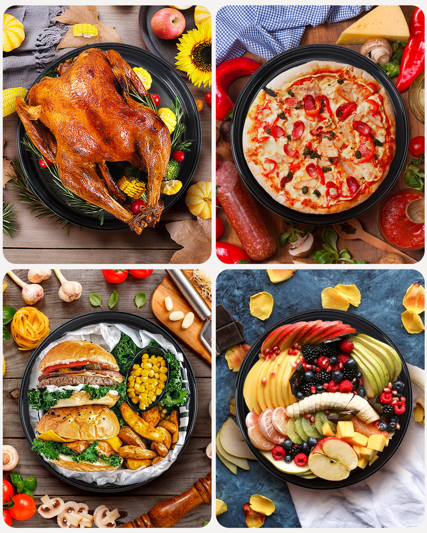 4-Pack Enamel Roasting & Baking Pan Set Round Deep Cake Pans for Turkey Pizza Casseroles Desserts Oven & Dishwasher Safe up to 932F Thanksgiving Holiday Gifts & Baking Dishes