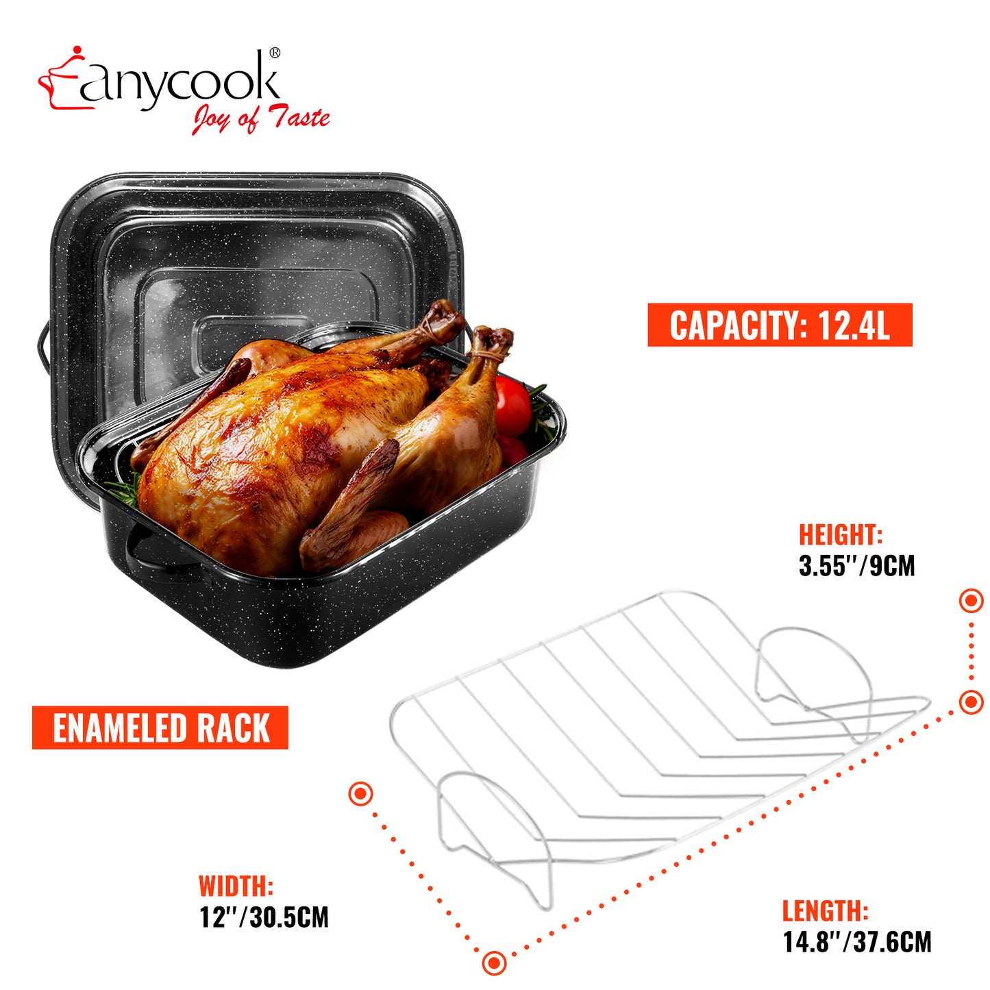 Anycook Roasting Pan With Lid and Rack, 21' Rectangular, 25lb Turkey Roaster Pot,For Thanksgiving, Large Oven Roaster Tray, V-Rack and Versatile Lid Bone Turkey Baster