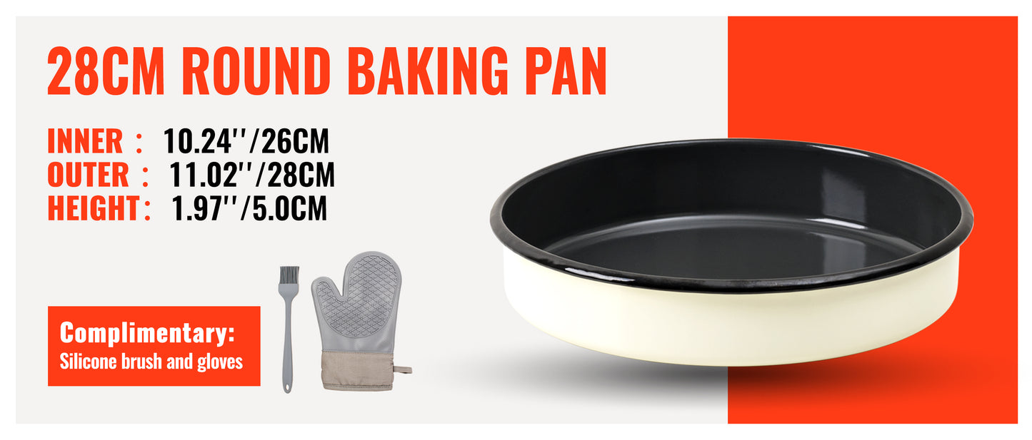 Enamel Roasting & Baking Pan Round Deep Cake Pans for Turkey Pizza Casseroles Desserts Oven & Dishwasher Safe up to 932F Thanksgiving Holiday Gifts & Baking Dishes. Colors customizable.