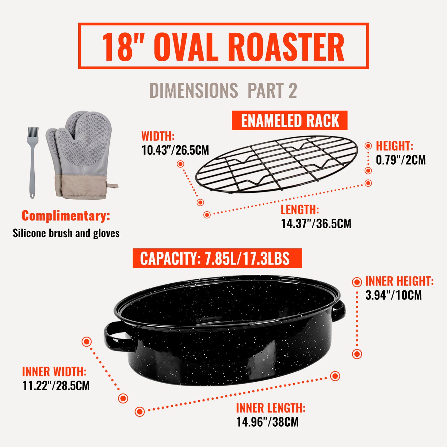 Anycook 18-Inch Covered Oval Roasting Pan with Lid, Thanksgiving Turkey Roaster, 9 Quart Capacity, Enameled Steel, Fits up to 12 lb Poultry with Lid (15 lb without Lid), Oven Roasting Pan with Rack