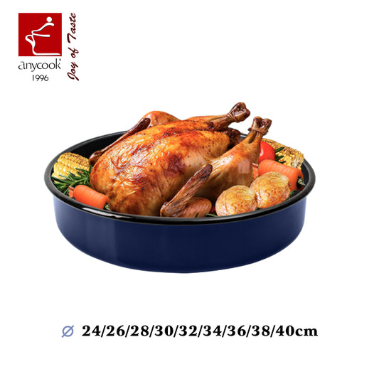 Enamel Roasting & Baking Pan Round Deep Cake Pans for Turkey Pizza Casseroles Desserts Oven & Dishwasher Safe up to 932F Thanksgiving Holiday Gifts & Baking Dishes. Colors customizable.