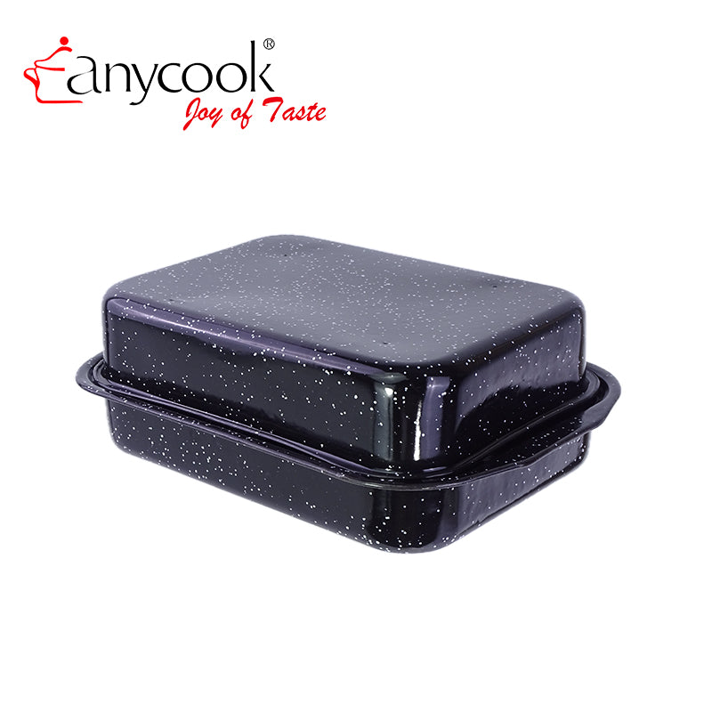 Rectangular Enamel Baking Pan with Lid Carbon Steel Roasting Pan Oven Safe 33.4*23.2*6.2cm