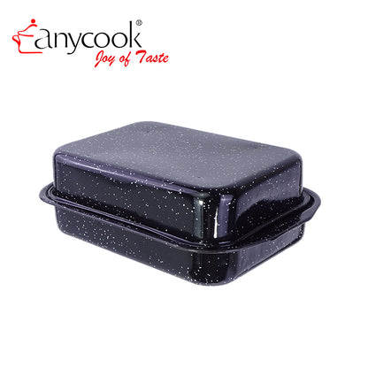 Rectangular Enamel Baking Pan with Lid Carbon Steel Roasting Pan Oven Safe 33.4*23.2*6.2cm