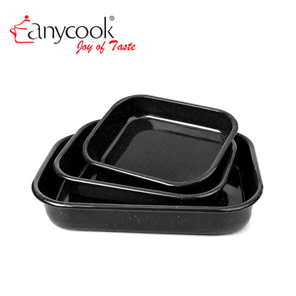 13/15/17 Inch 3pcs Enamel Baking Pan Set Rectangular Roasting Tray Deep Oven Bakeware Carbon Steel Enamelware