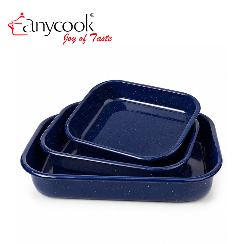 13/15/17 Inch 3pcs Enamel Baking Pan Set Rectangular Roasting Tray Deep Oven Bakeware Carbon Steel Enamelware