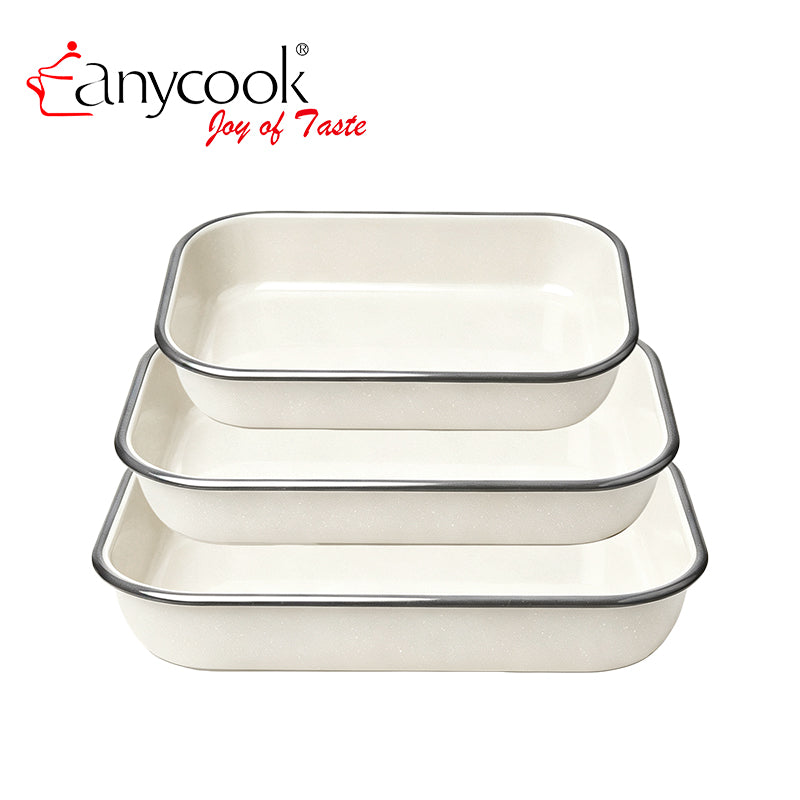 13/15/17 Inch 3pcs Enamel Baking Pan Set Rectangular Roasting Tray Deep Oven Bakeware Carbon Steel Enamelware