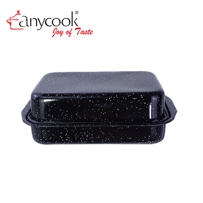 Rectangular Enamel Baking Pan with Lid Carbon Steel Roasting Pan Oven Safe 33.4*23.2*6.2cm