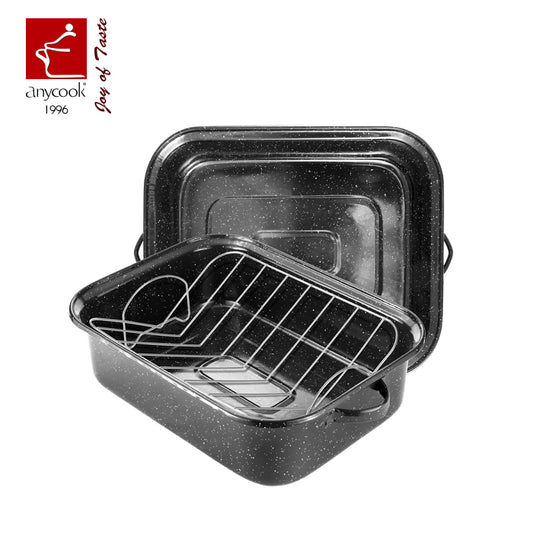 Anycook Roasting Pan With Lid and Rack, 21' Rectangular, 25lb Turkey Roaster Pot,For Thanksgiving, Large Oven Roaster Tray, V-Rack and Versatile Lid Bone Turkey Baster