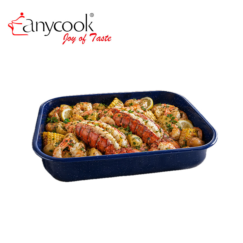 13/15/17 Inch 3pcs Enamel Baking Pan Set Rectangular Roasting Tray Deep Oven Bakeware Carbon Steel Enamelware