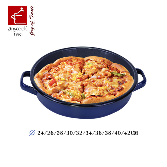 Enamel Roasting & Baking Pan with handle Round Deep Cake Pans for Turkey Pizza Casseroles Desserts Oven & Dishwasher Safe up to 932F Christmas Holiday Gifts & Baking Dishes. Colors customizable.