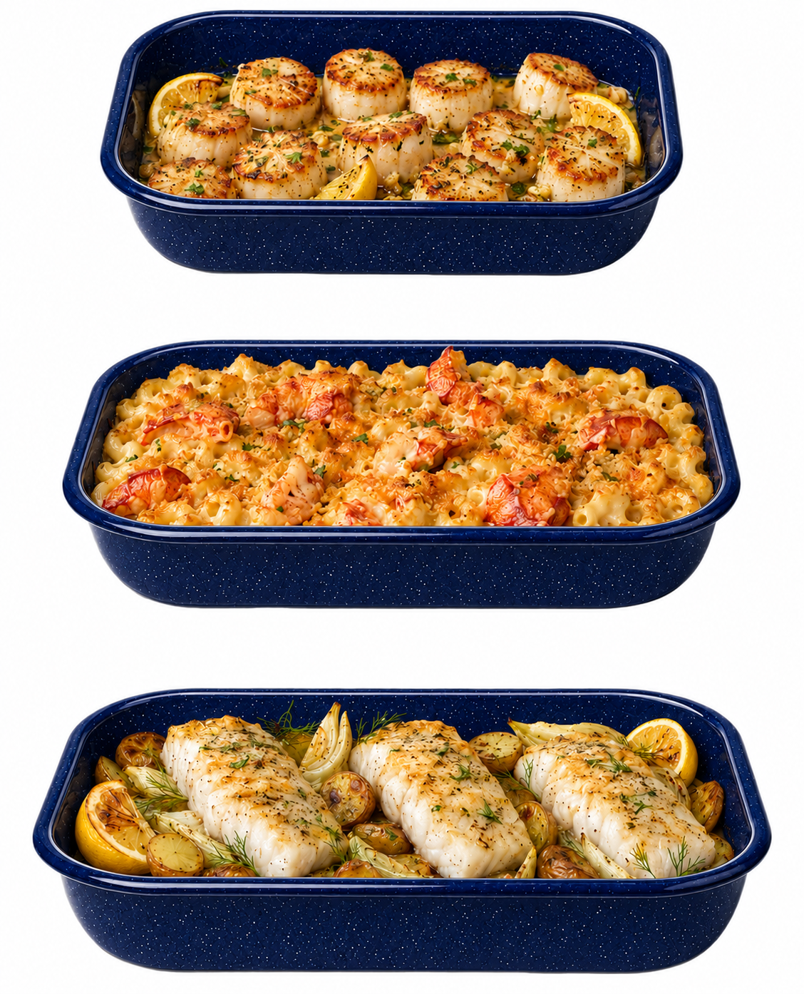 13/15/17 Inch 3pcs Enamel Baking Pan Set Rectangular Roasting Tray Deep Oven Bakeware Carbon Steel Enamelware